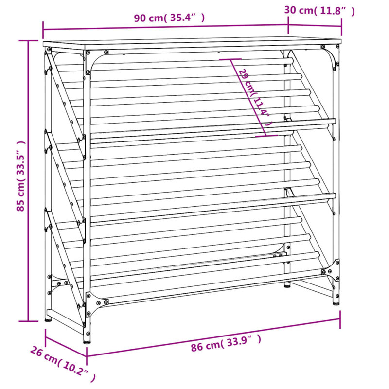 9 Pair Shoe Rack, Brown Oak