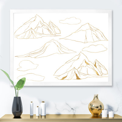 Minimaliste, ensemble linéaire de montagnes et de nuages - peinture à cadre flottant sur toile