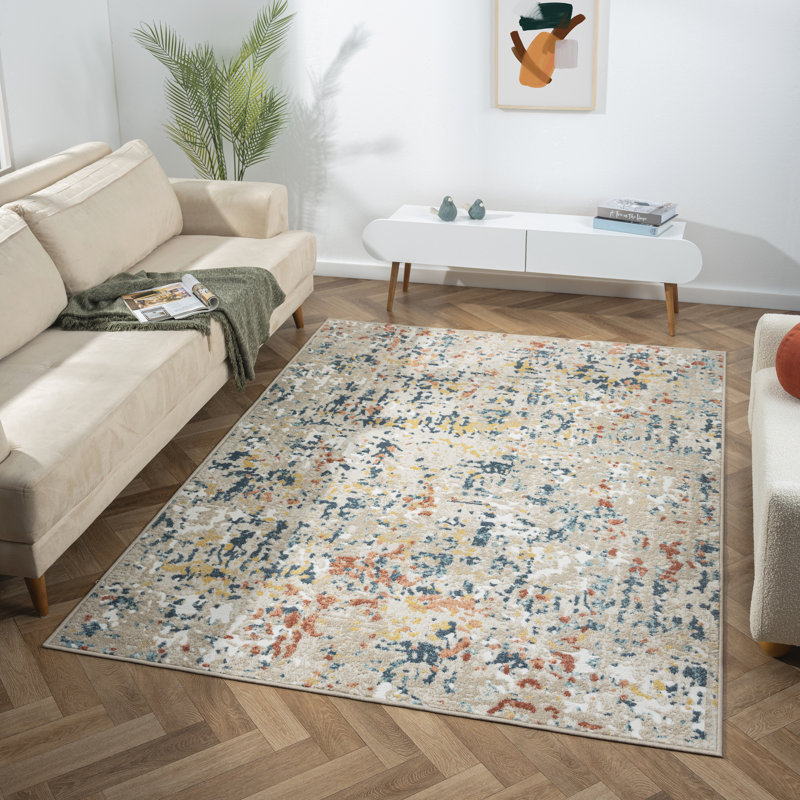 Isebelle Performance Modern Abstract Blue/Rust/Multicolor Rug, Rectangle 3'11" x 6'