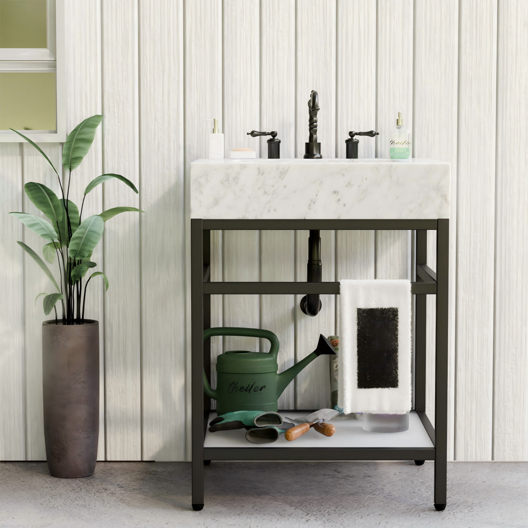 Natsha Carrara Marble Theiler Bathroom Vanity with Sink Hokku Designs Base 