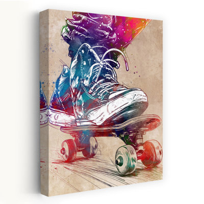 Colorful Skater Action Colorful Modern Vibrant Urban Wall Art Print 1 Piece Wrapped Canvas Wall Art