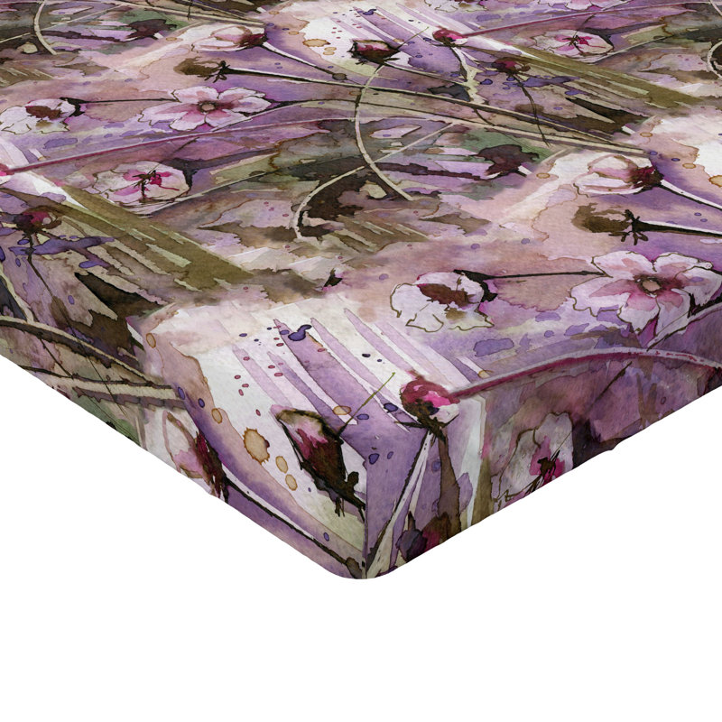 Drap-housse floral Ambesonne, Drap-housse pour lit simple TG, Mauve / vert armée / motif floral rose