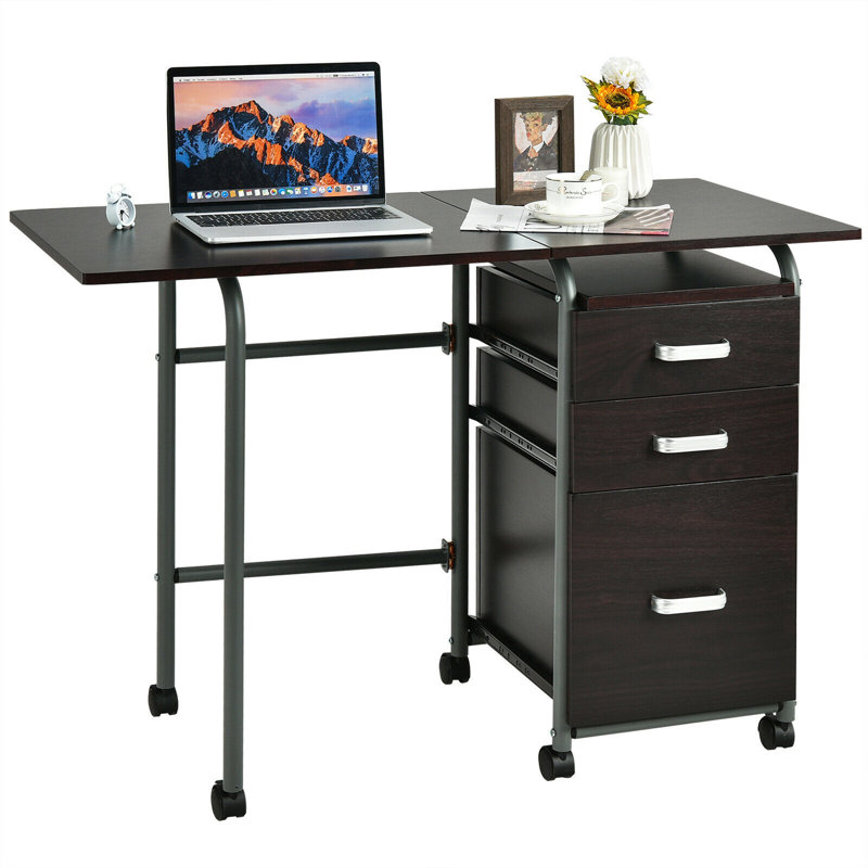 Metal Base Computer Desk, Brown/Silver