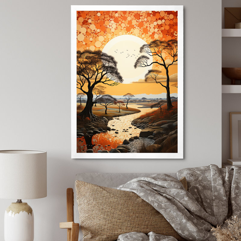 Baobab africain au coucher du soleil, Cadre simple blanc, H 40 po x l 30 po