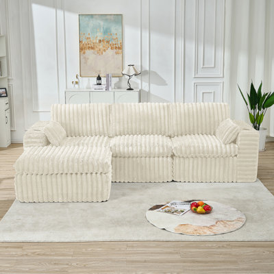 Luxury Ribbed Chenille Upholstered Modular Sectional Sofa With Ottoman For Ultimate Comfort And Flexible Layouts.