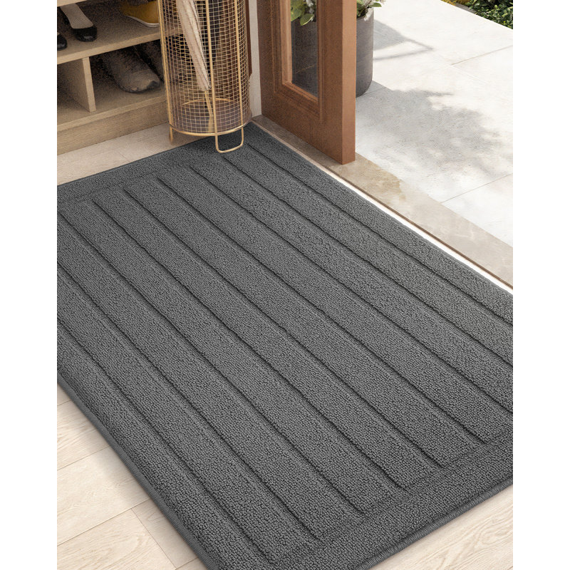 Taeshaun Non-Slip Striped Indoor Doormat, 32''W x 48''L, Dark Gray