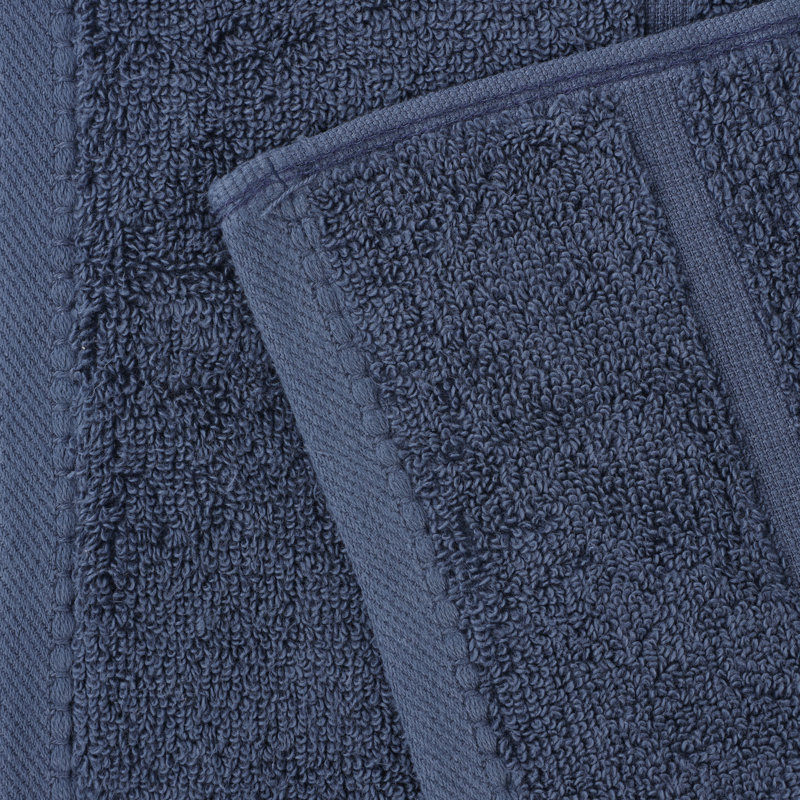 Mile Smart Twist Viscose Cotton Blend Medium Weight Solid Thick Border Towel Set, Navy Blue, Bath Towel - 2 Pack