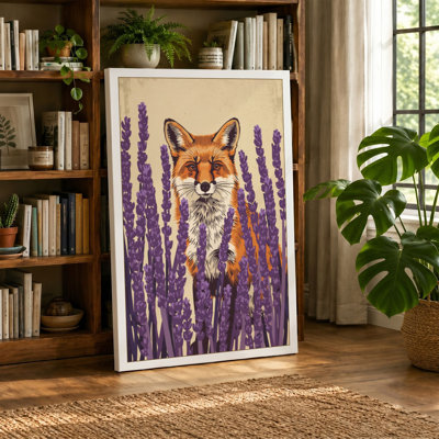 Fox in Lavender Botanical - Wrapped Canvas