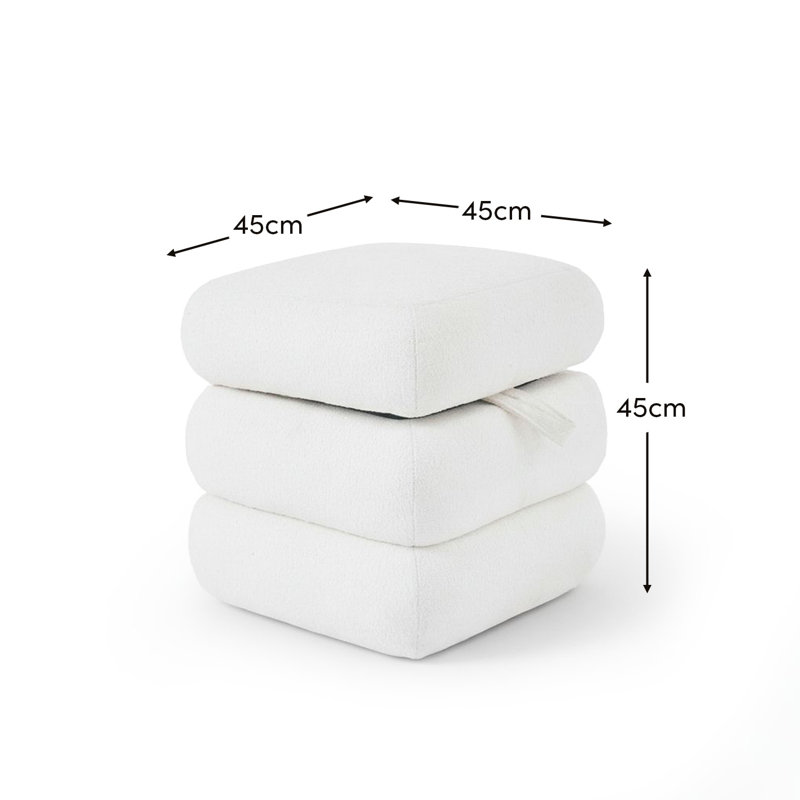 45cm Wide Footstool Ottoman, Chalk White Boucle