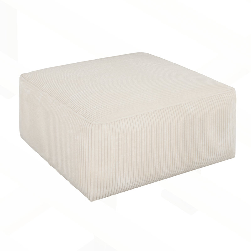 Orrey Upholstered Ottoman, Beige Corduroy, 16.25" H x 30.25" W x 30.25" D