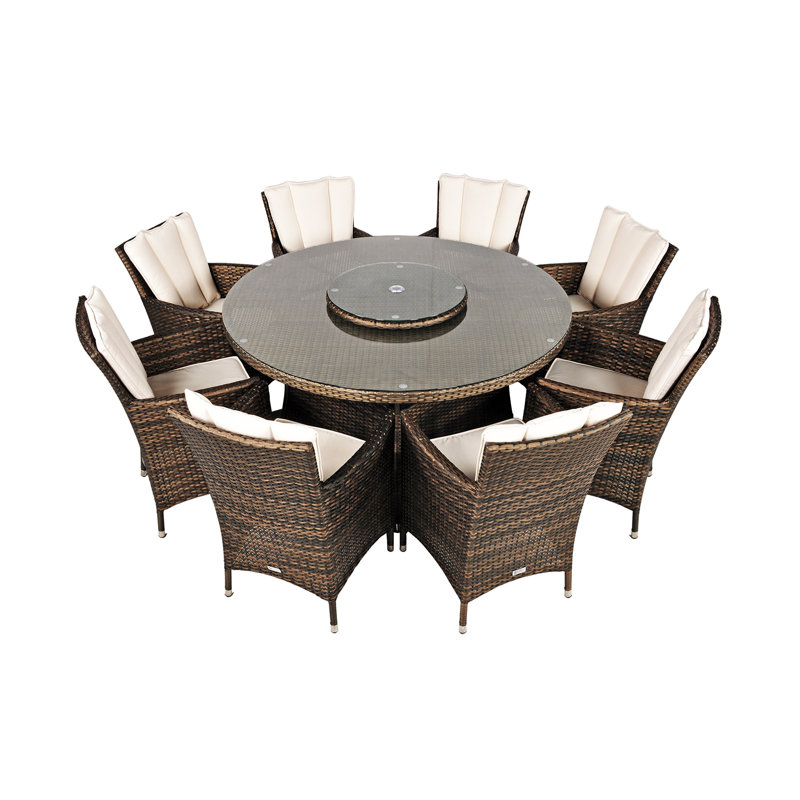 Harold 8 - Person Wicker Patio Dining Set with Round Table , Cushions Included