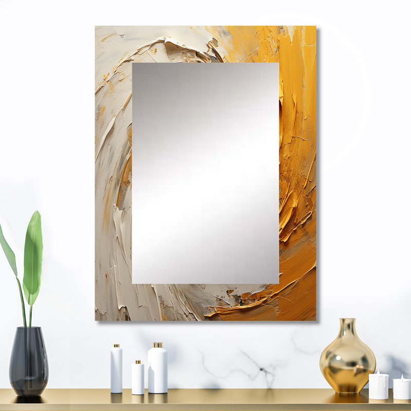 Golden Lemon Zest Spiral - Abstract Spirals Unique Wall Mirror, Modern Mirror, Printed Metal Art, 32" x 24"