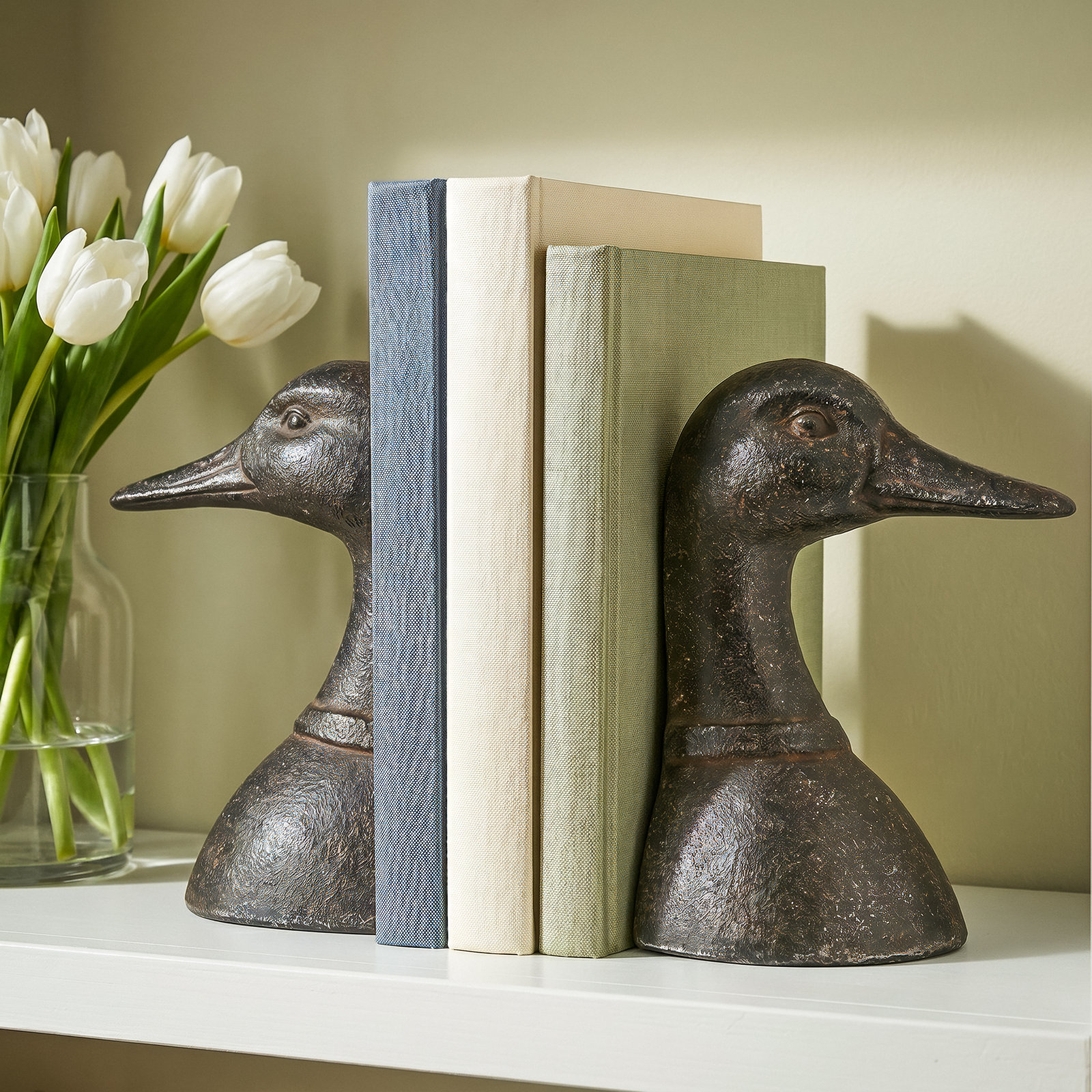 Decorative Cast Iron Duck Head Bookends, Black