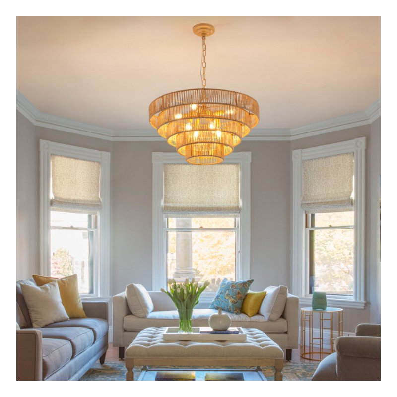 Bohemian Style Rattan Pendant Light with 4-Tier 19.7 Inch, 5 Tiers, 16.5" H x 23.5" W x 23.5" D