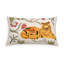 Coussin lombaire rectangulaire orné d'un tigre au repos et de broderies florales Aari, en tissu de coton flammé crème, avec garniture en polyester et fermeture éclair invisible, idéal pour une décoration intérieure bohème et éclectique.