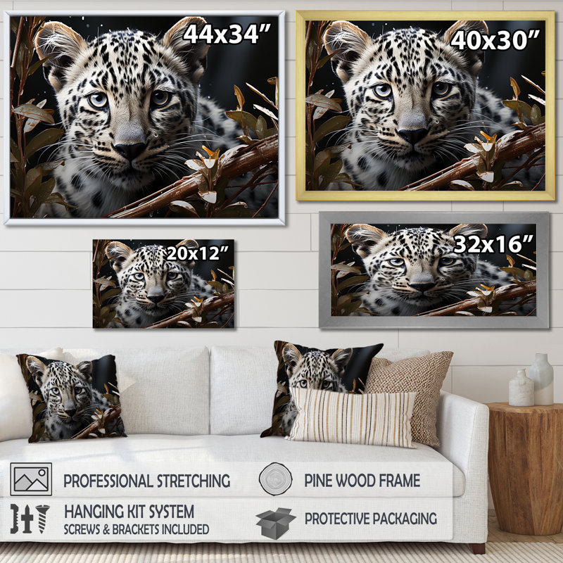 «Jungle Leopard Stalk III», reproduction sur toile, H 12 po x l 20 po x P 1 po, Cadre simple noir