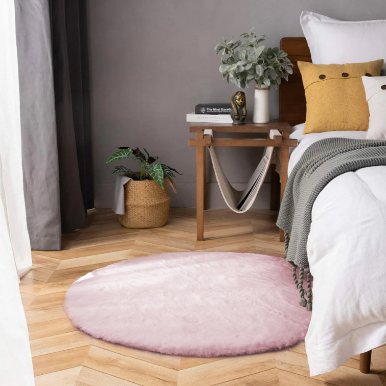 Umeh Cozy Faux Rabbit Fur Area Rug Machine Washable Rug in Pink