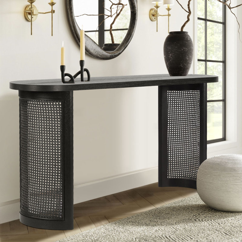 Ankit 60" Solid Rattan Console Table, Black