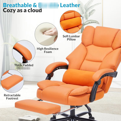 Fauteuil d'ordinateur inclinable orange avec repose-pieds et cuir lombaire pour bureau à domicile