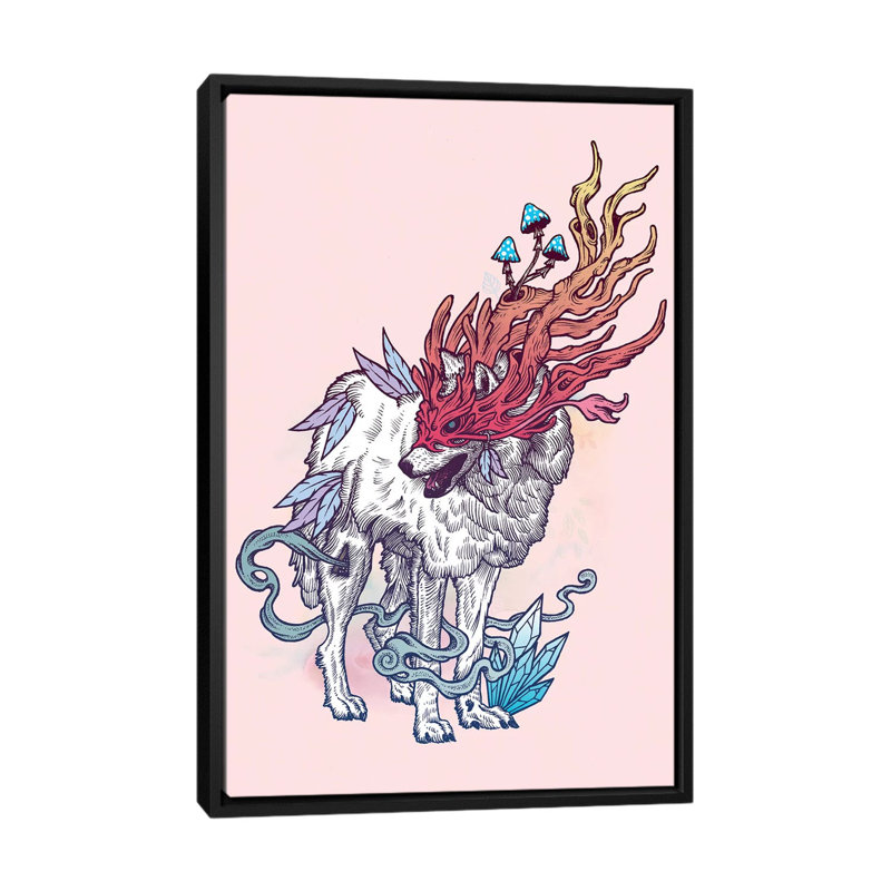 « rites loup », impression sur toile, H 26 po x l 18 po x P 1,5 po, Toile avec cadre noir, Pas de tapis