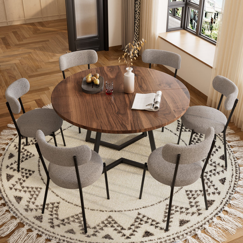 Ensemble de table de salle à manger Modern Farmhouse, 7, Noyer, Blanc