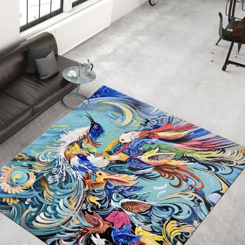 Non-Woven Thin Type Decorative Printed Rug Featuring an Intricate Geometric Pattern for Enhancing Your Living Room or Bedroom Décor