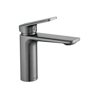 Robinet de lavabo à poignée simple gris anthracite 0Ontz, robinet de meuble-lavabo carré moderne en laiton massif, robinet mélangeur d'eau chaude et froide avec débit d'eau douce sans éclaboussures pour comptoir de salle de bain
