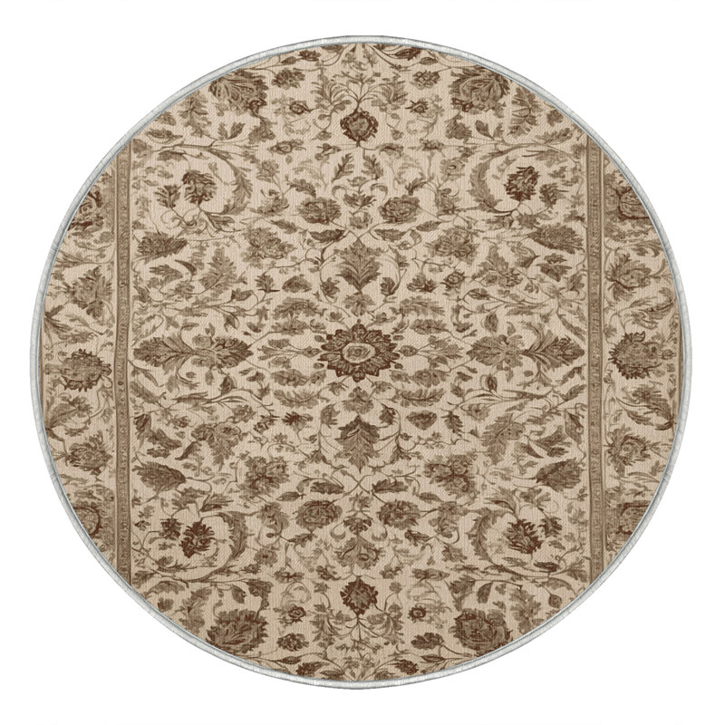 Tapis beige lavable à la machine, Rond 3 pi