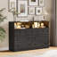 Commode 7 tiroirs pour chambre à coucher avec lumières DEL, commode en bois avec 2 compartiments ouverts et station de charge, rangement autoportant pour placard, vestibule, chambre de bébé, noir-454033281