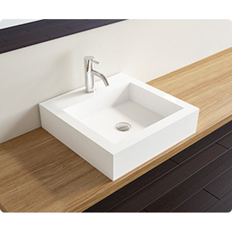 Badeloft 18.8" x 18.8" Square Stone Resin Vessel Bathroom Sink WB-05-S-G in Glossy White, Gloss White