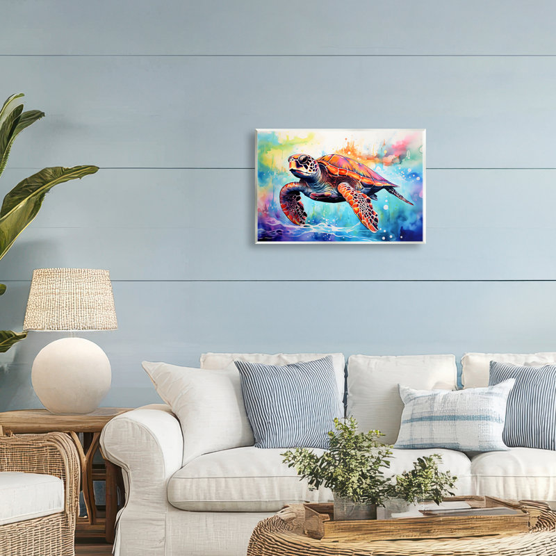 Tortue de mer sur aquarelle, plaque murale, design par LSR Design Studio, H 10 po x l 15 po