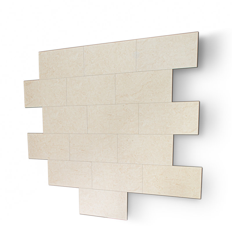 24" L x 12" H Tounge & Groove Grout-Free Shower Wall Tiles, Marble Beige