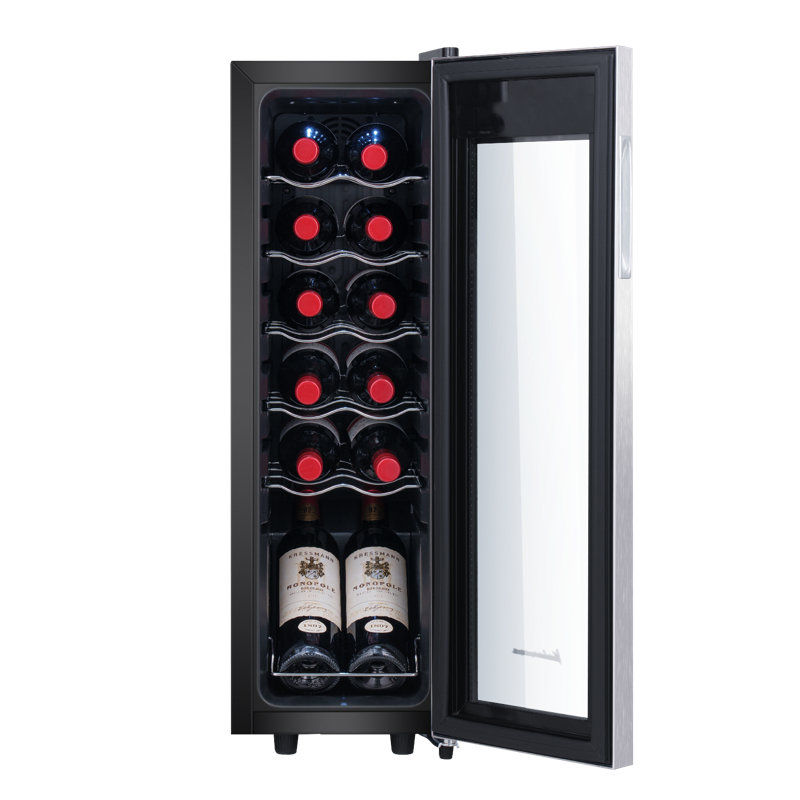 Kalamera 12-Bottle Black Stainless Steel Freestanding Wine Cooler