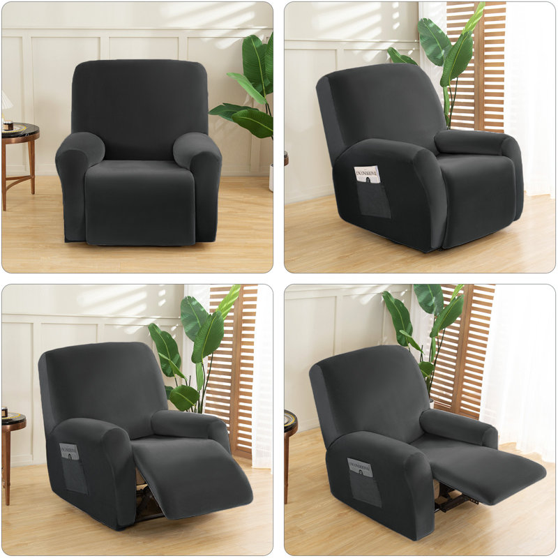 Housse pour fauteuil inclinable à coussins carrés/rectangulaires, Velours gris foncé
