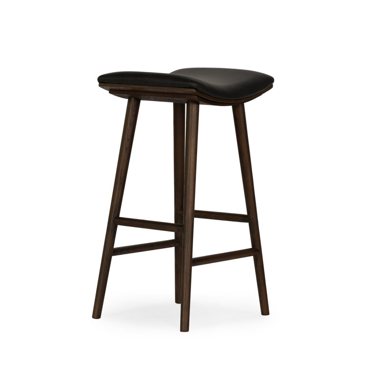 Union Wallis Belfast Solid Wood Stool, Faux Leather - Distressed Black/Warm Parawood, Counter Stool (26" Seat Height)