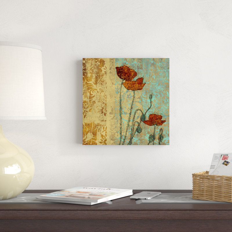 Coquelicots et damas I, H 12 po x l 12 po x P 1,25 po