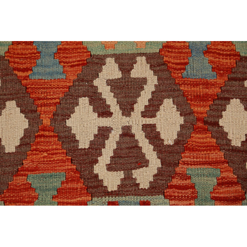 Tapis oriental géométrique en laine Kilim 10 x 16