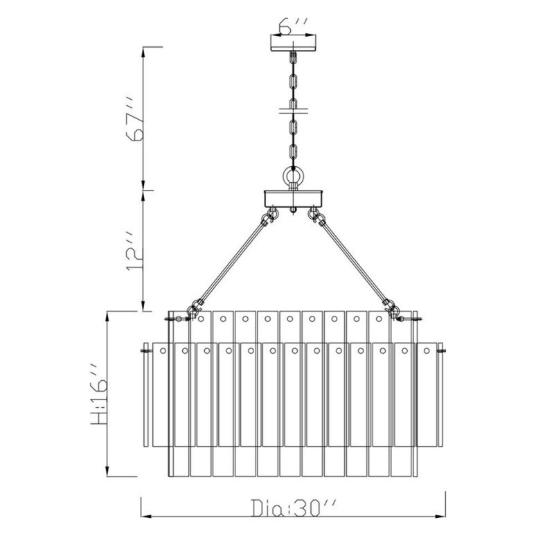 Lustre Sinfonia, Bronze brillant, Verre transparent et lisse, H 16 po x l 25 po x P 25 po