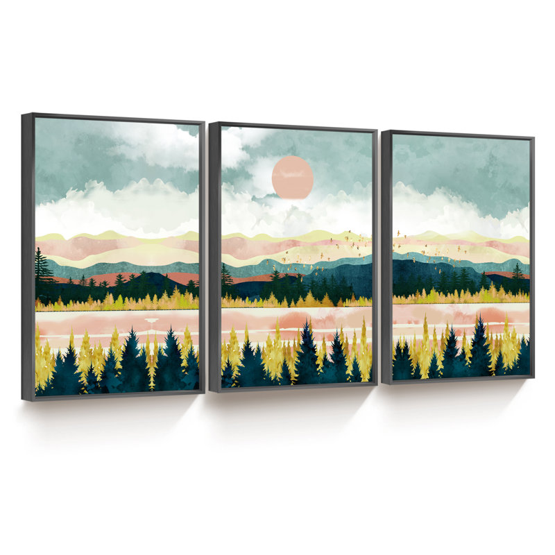 Paysage naturel - Peinture sur toile 3 pièces, H 16 po x l 36 po x P 1,5 po, Noir