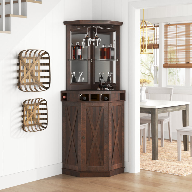 Bar d'angle avec rangement pour bouteilles de vin 72 "Adam, Acajou