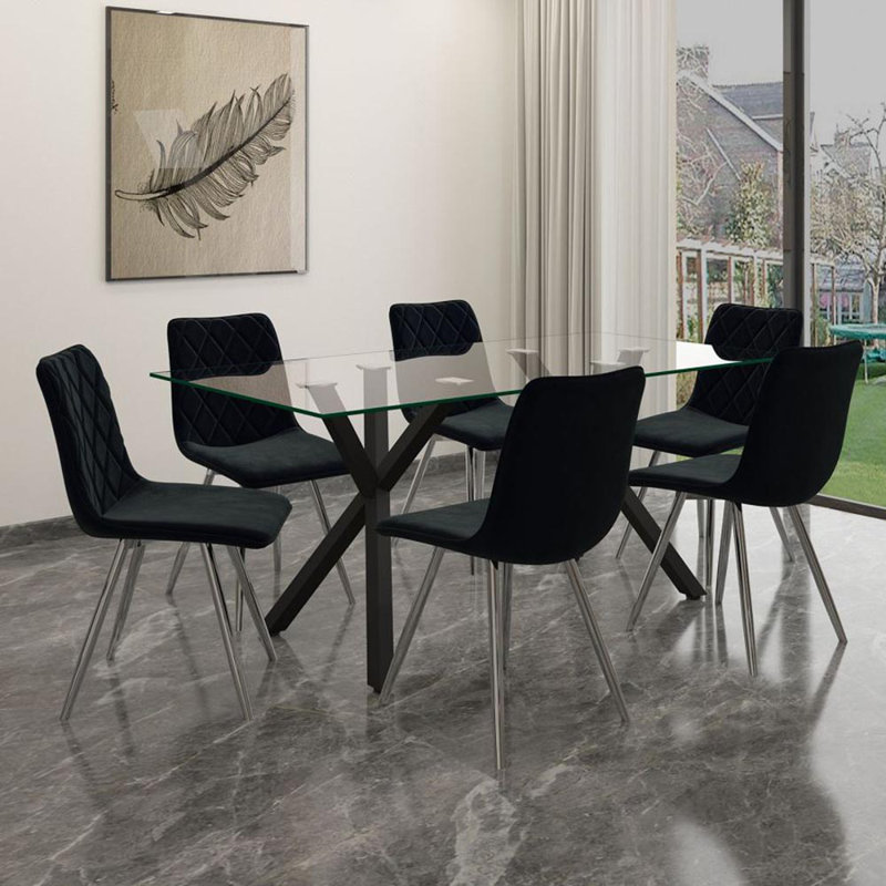 Unfinished Glass Top Metal Base Dining Table, Black