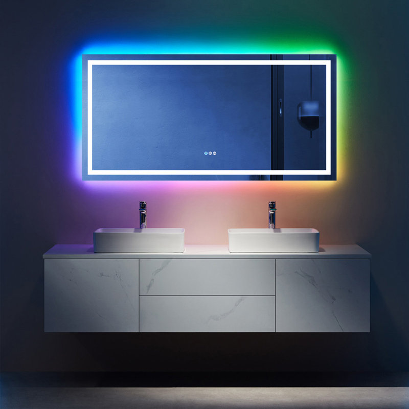 Miroir de salle de bain / meuble-lavabo en verre trempé rétro-éclairé et certifié anti-buée à DEL certifié UL - Basics by Wayfair ™