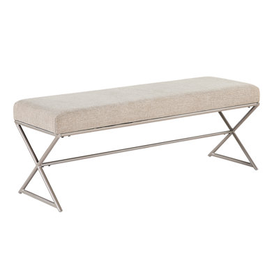 Modern Entryway Bench Featuring Taupe Chenille Fabric Seat, Iron Frame Champagne Finish, 16" Seat Depth Dimension Upholstered With Foam Cushioned Chenille, 48" Width Specification, Ideal For Living