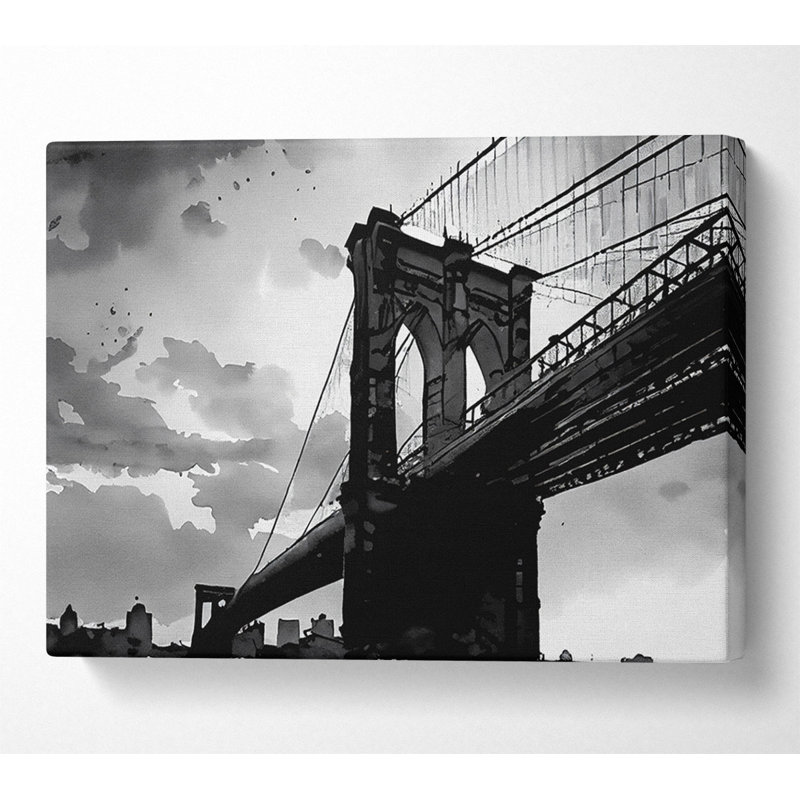 Brooklyn Bridge Sunset B N W - Wrapped Canvas Print, 101.6cm H x 142.2cm W x 10cm D
