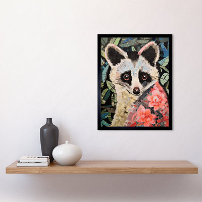 Mosaic Possum Artwork Floral Forest Fauna Coral 1 Piece Single Picture Frame Wall Art