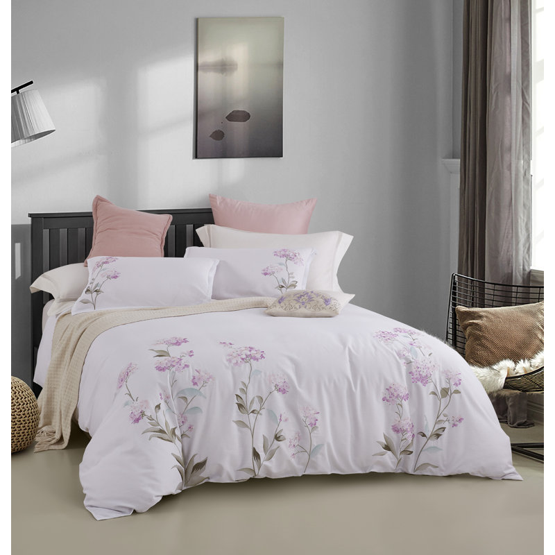 Modern & Contemporary Cotton Floral Duvet Cover, King Duvet Cover + 2 King Shams, Pink