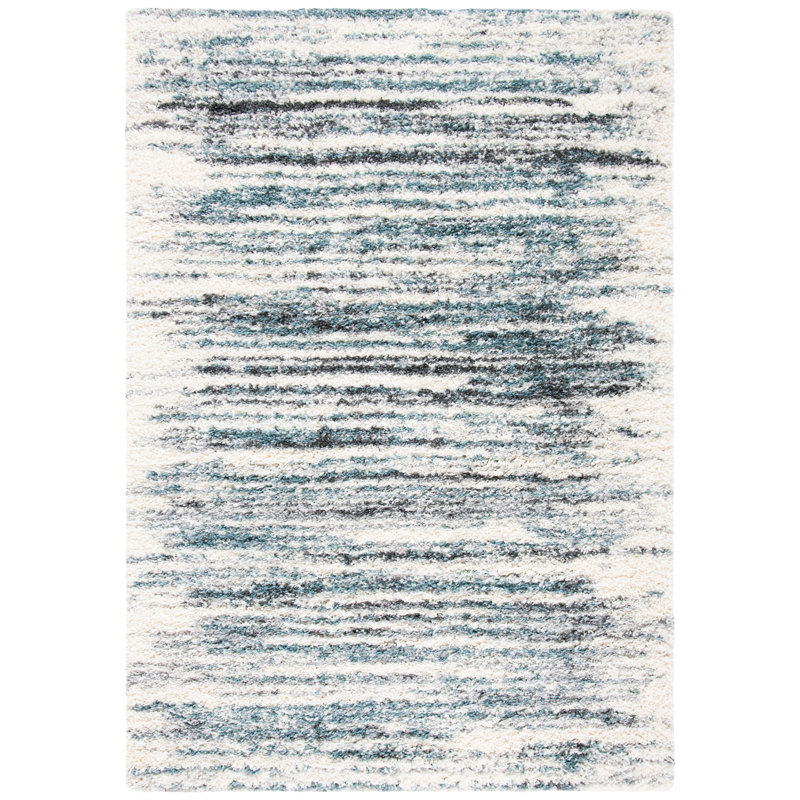 Adam Abstract Ivory/Teal Area Rug, Rectangle 2'3" x 4'