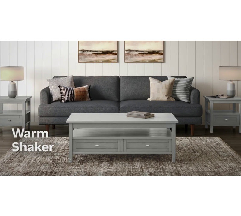 Fog Gray Solid Wood Coffee Table with Storage