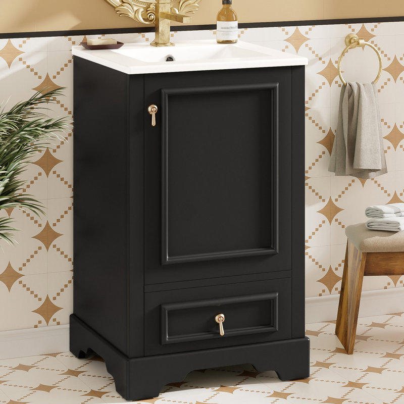 Meuble-lavabo moderne 20 po avec comptoir en céramique, Noir
