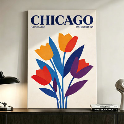«Chicago Flower Market Tulips», reproduction d'art sur toile tendue sur toile 24 po x 36 po, décoration murale rouge et crème pour la cuisine, la salle à manger et le salon
